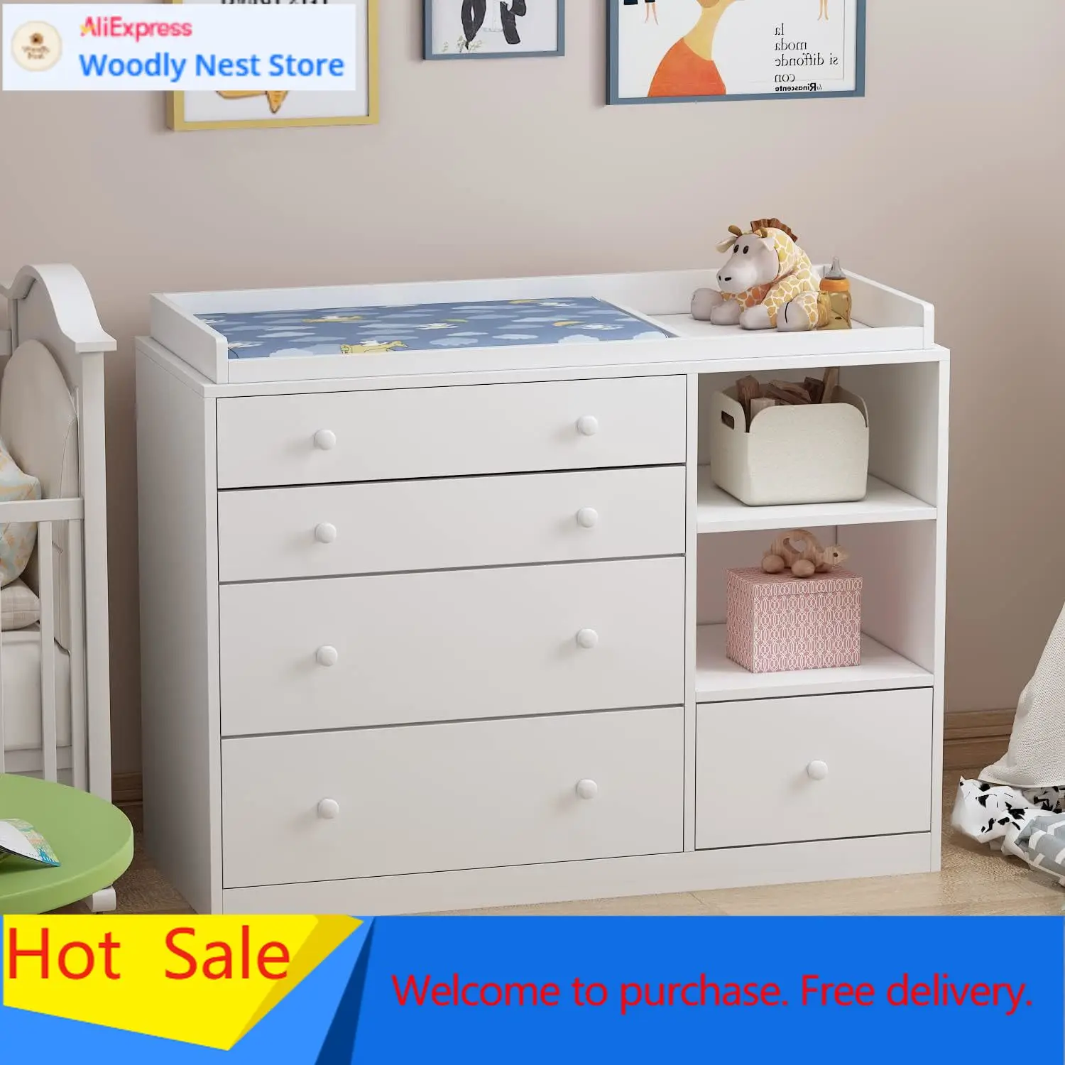 Nursery Baby Dresser, White Be - Baby Nursery Dresser 评论和价格