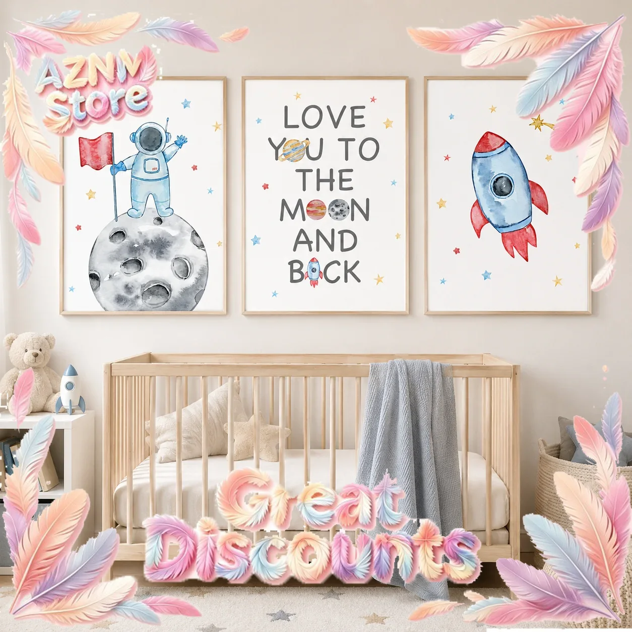 Nursery Wall Art Space Astrona - Baby Boy Nursery Quotes 评论和价格