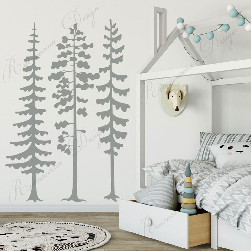 Minimalist Forest Pine Tree Wa - Baby Nursery Vinyl Wall Stickers 评论和价格