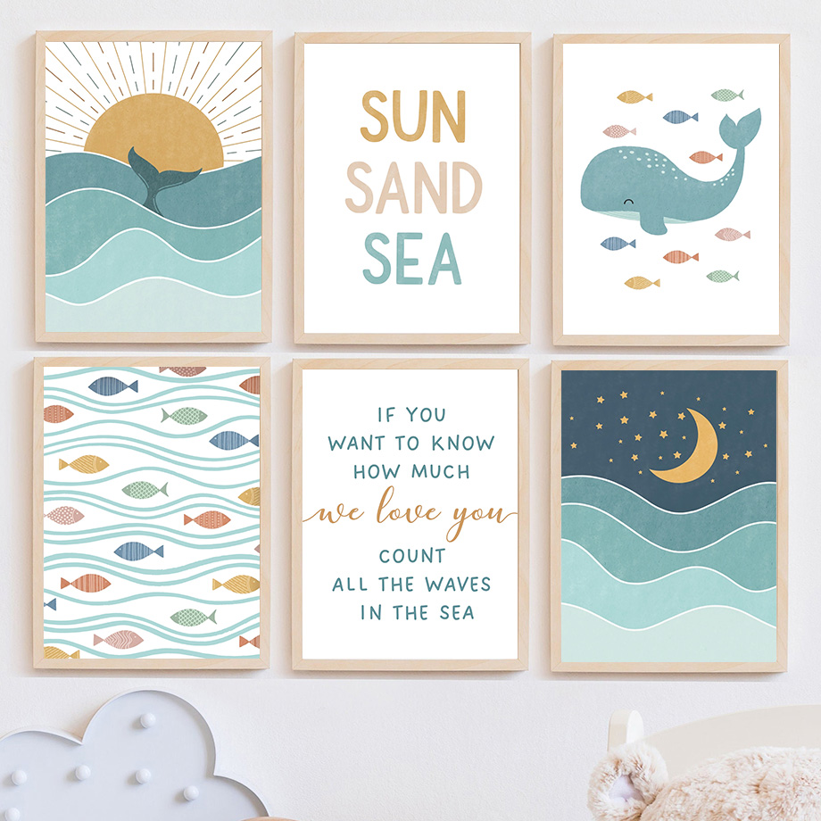 1pc frameless Fish Whale Seagu - Baby Boy Nursery Quotes 评论和价格