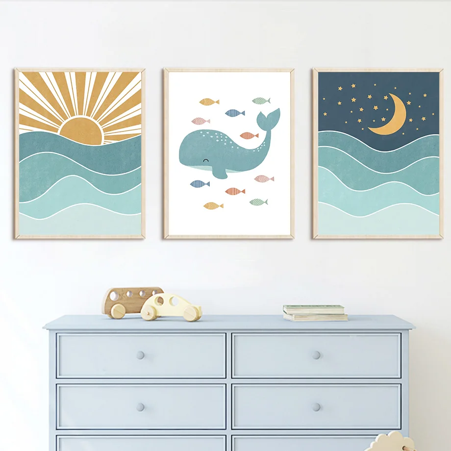 1pc frameless Fish Whale Seagu - Baby Boy Nursery Quotes 评论和价格