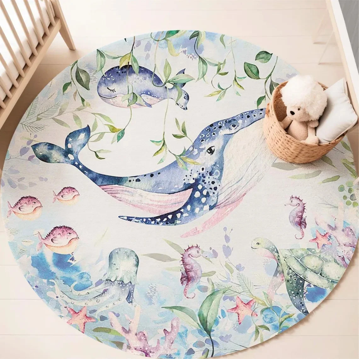 Blue Marine animal Round Carpe - Baby Nursery Rug 评论和价格