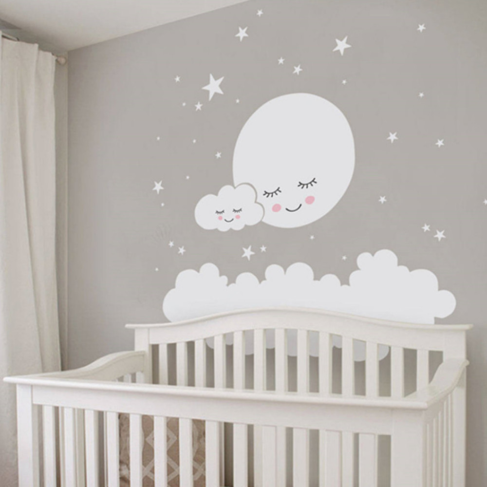 Beautiful Moon stars Wall Deca - Baby Nursery Vinyl Wall Stickers 评论和价格