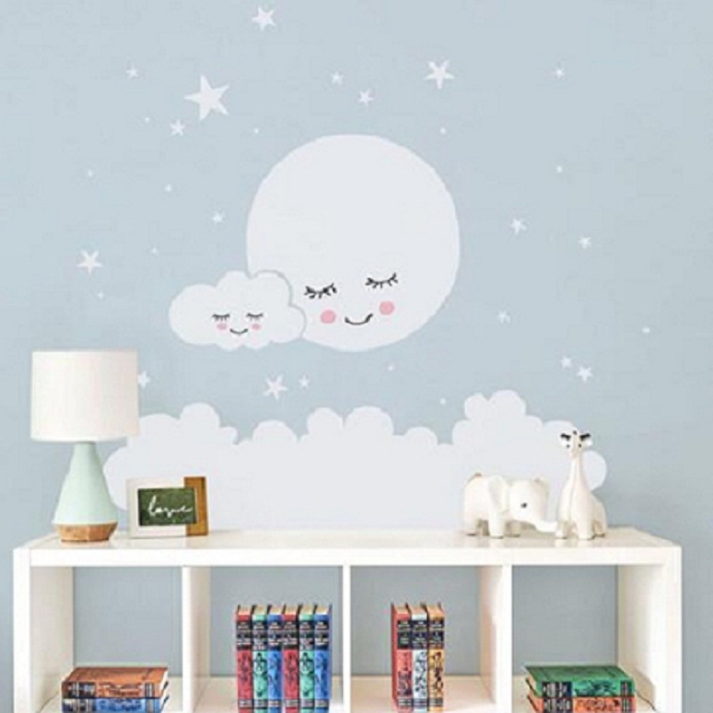 Beautiful Moon stars Wall Deca - Baby Nursery Vinyl Wall Stickers 评论和价格