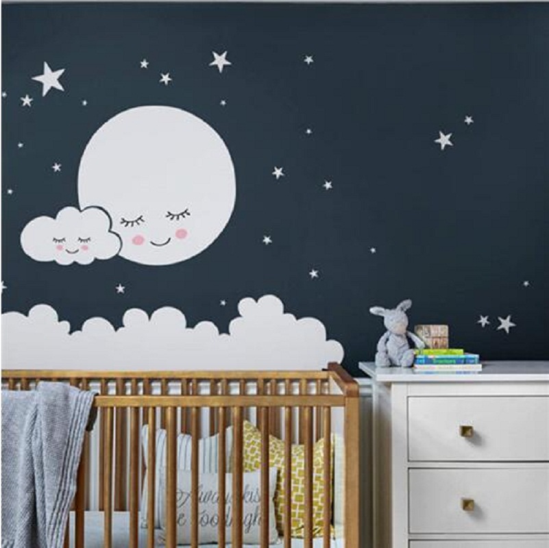 Beautiful Moon stars Wall Deca - Baby Nursery Vinyl Wall Stickers 评论和价格